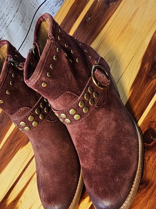 Sofft Shoes - Sofft Rustic Red Suede Studded Ankle Boots NIB $170 Retail Harness Buckle Size 6